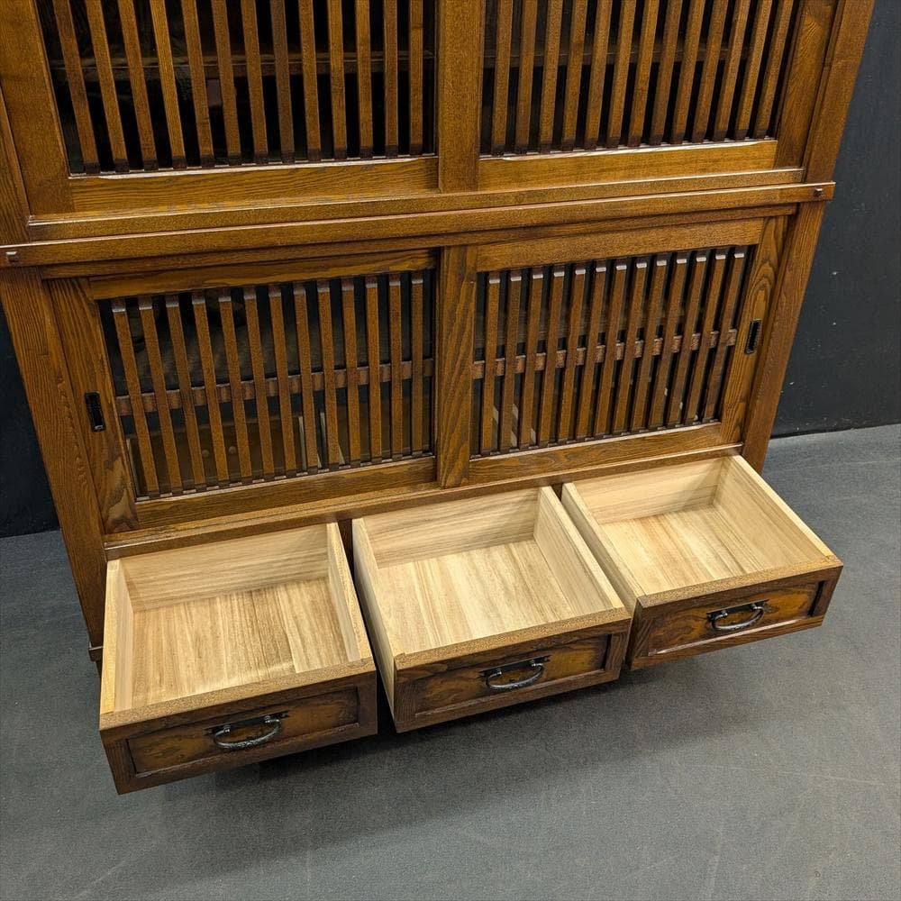 美品　　水屋箪笥　食器棚　キャビネット　キッチンボード　飾り棚　格子　引き戸