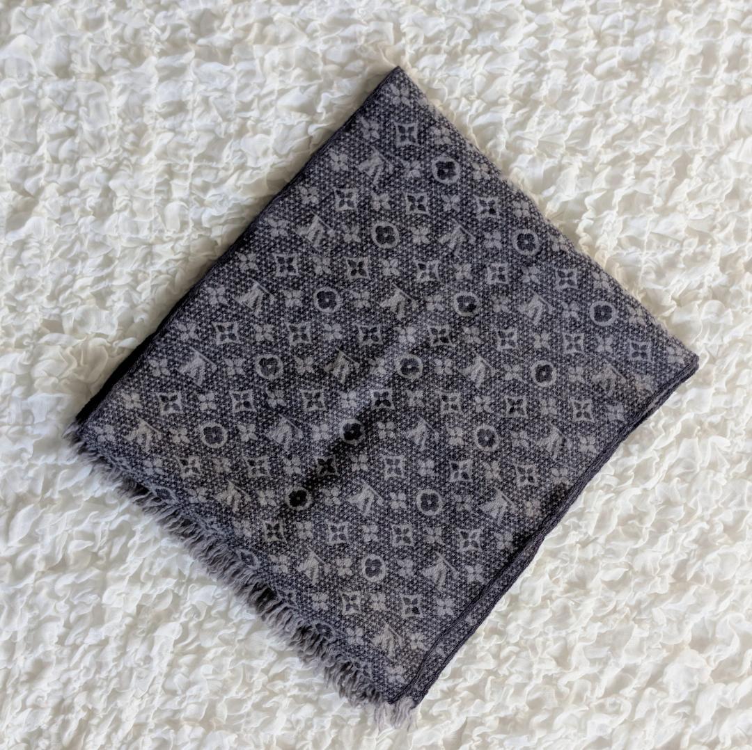 ルイヴィトン エシャルプ モノグラム クラシック マフラー グレー系 コットン