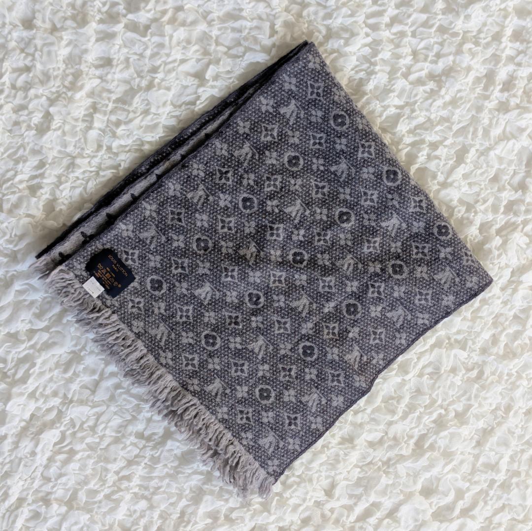ルイヴィトン エシャルプ モノグラム クラシック マフラー グレー系 コットン