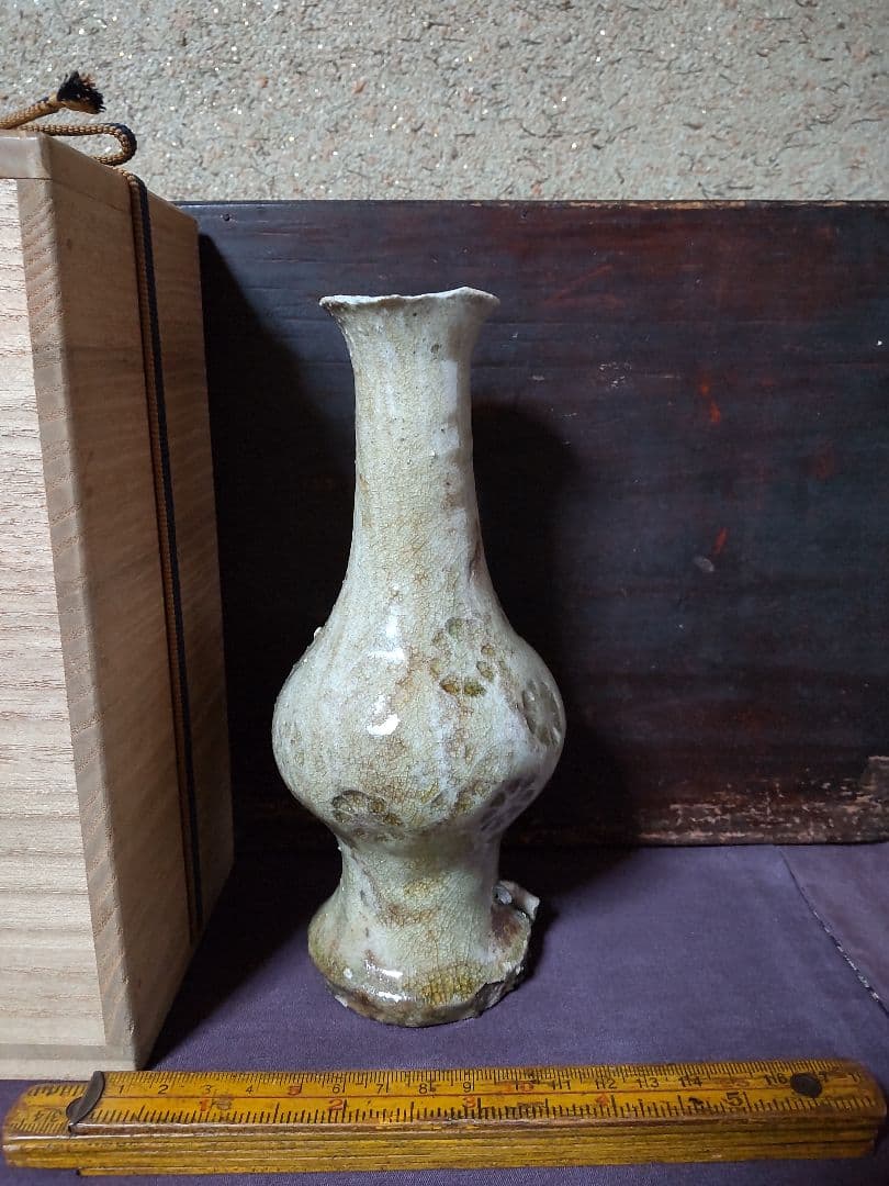 古瀬戸　灰釉 印花紋 見立て徳利　 仏花器 花器 花生け