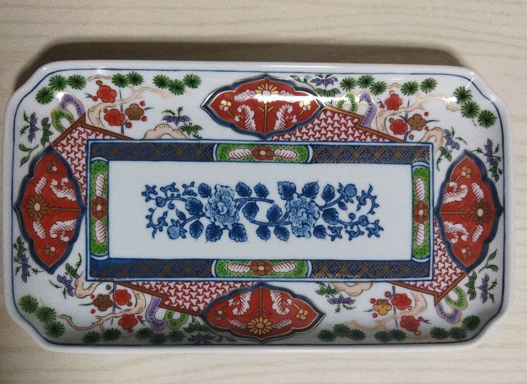 有田焼【 中島誠之助監修 】古伊万里絵付　角長皿　五枚 新品未使用