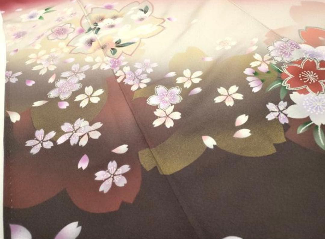 振袖フルセット6点サイズＬ跳兎　舞桜　暈し染　銀彩　正絹