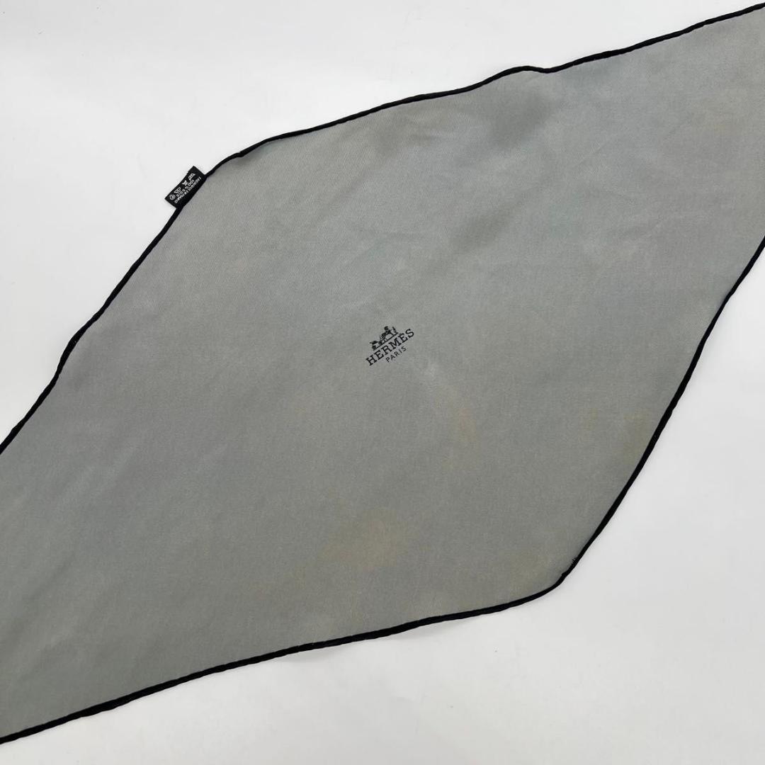 HERMES エルメス ロザンジュ スカーフ グレー　ブラック シルク