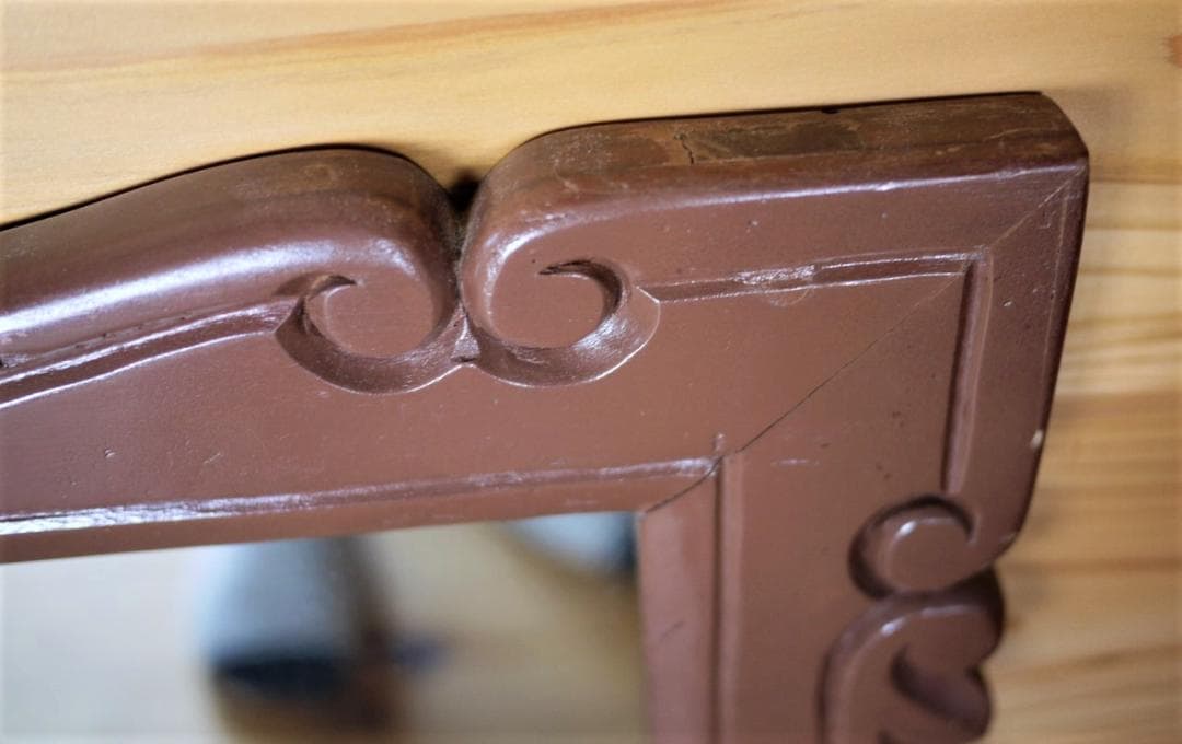 木彫り壁掛け鏡 レリーフウォールミラー 唐木ローズウッド 昭和家具