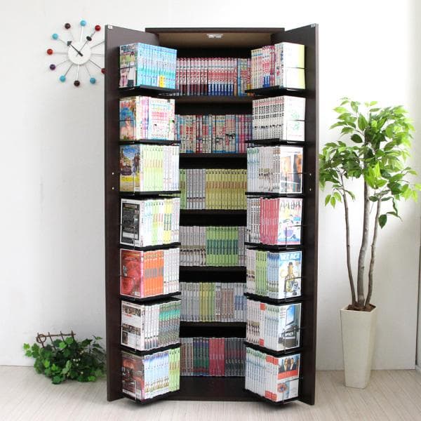 【新品・送料無料】ＤＶＤ・ＣＤ・コミック書棚ストッカー収納庫　ブラウン