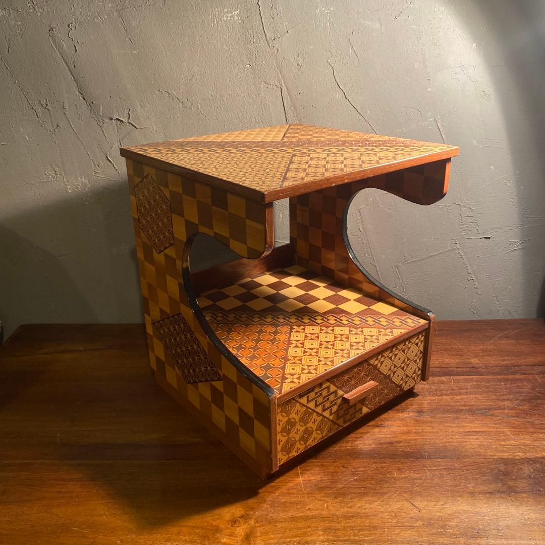 伝統工芸 寄木細工 小引き出し 棚付き ミニ箪笥 収納 小家具 レトロ