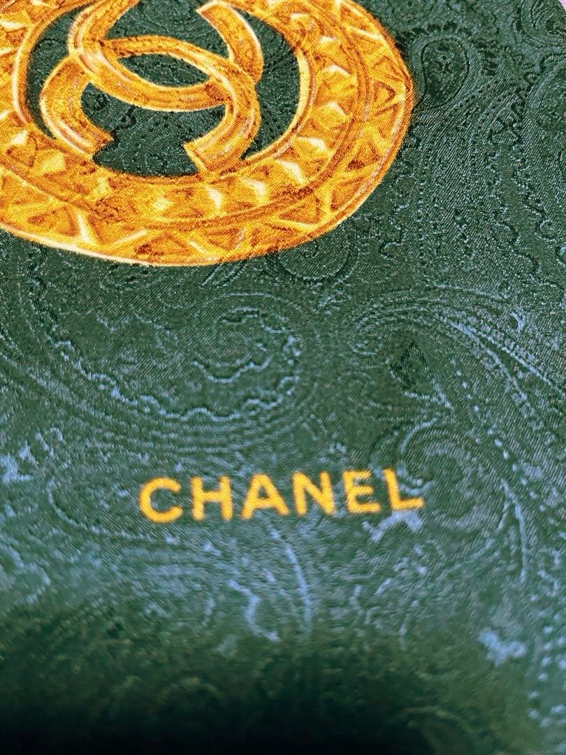 CHANEL シャネル ダークグリーン シルクスカーフ ヴィンテージ