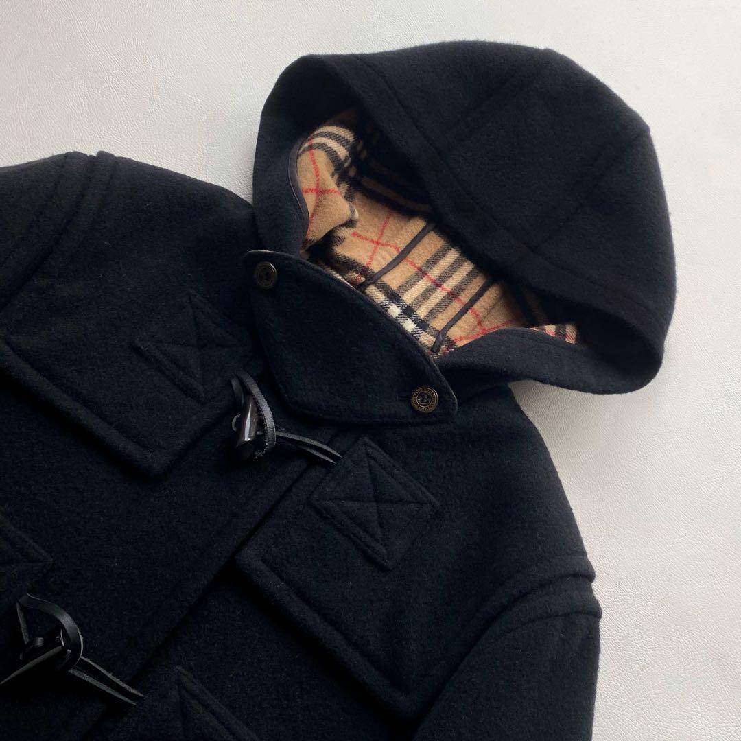 【裏地総チェック】バーバリーブルーレーベル ダッフルコート 黒　メルトンウール