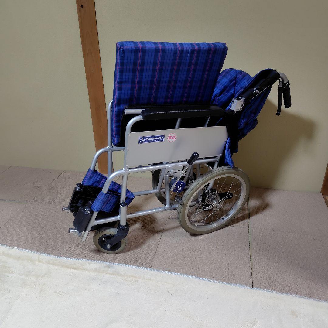 カワムラサイクル 介助用車椅子 青・チェック柄