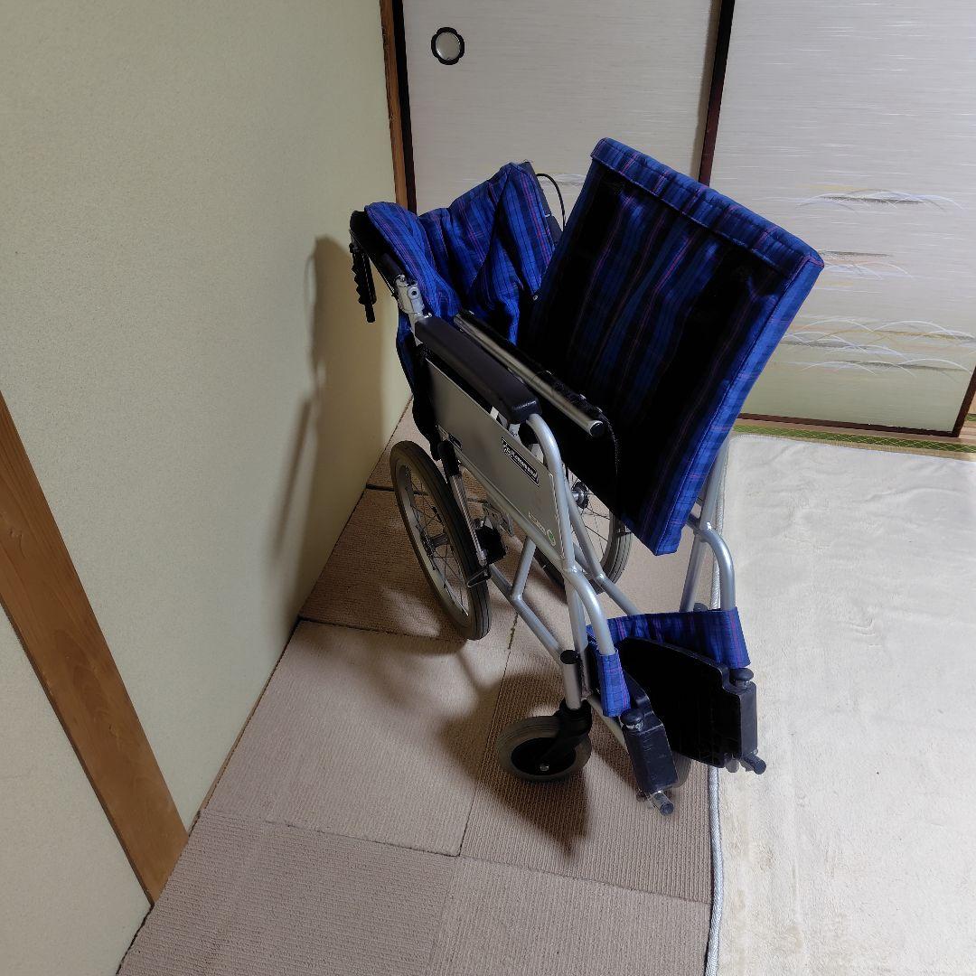 カワムラサイクル 介助用車椅子 青・チェック柄