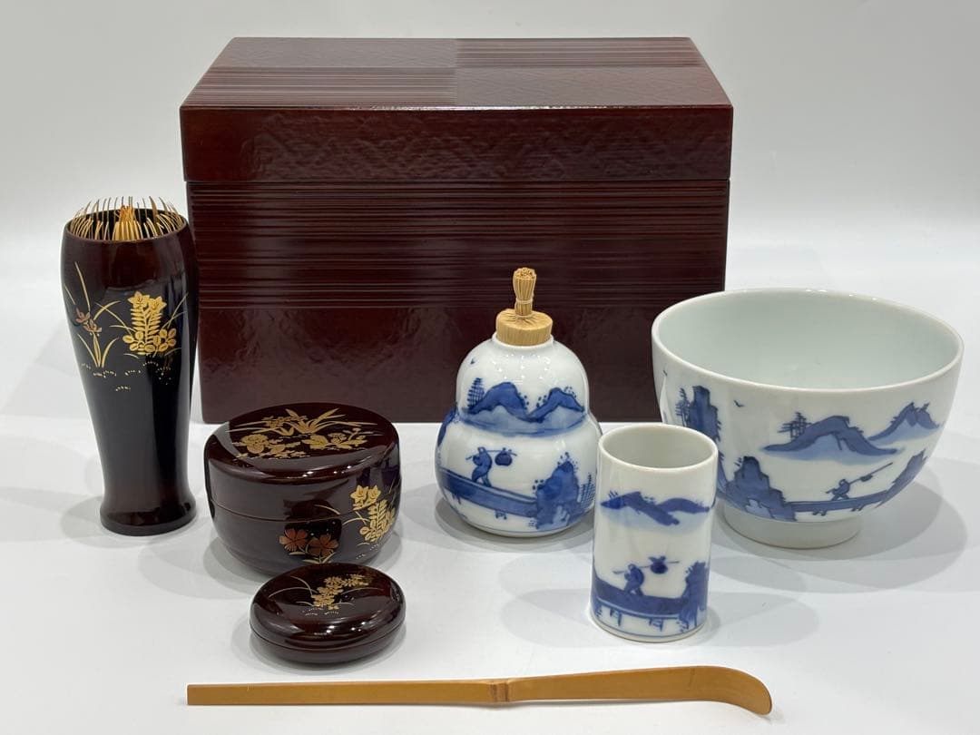 茶道具 利休形茶箱 一閑塗 溜 茶箱セット紙箱