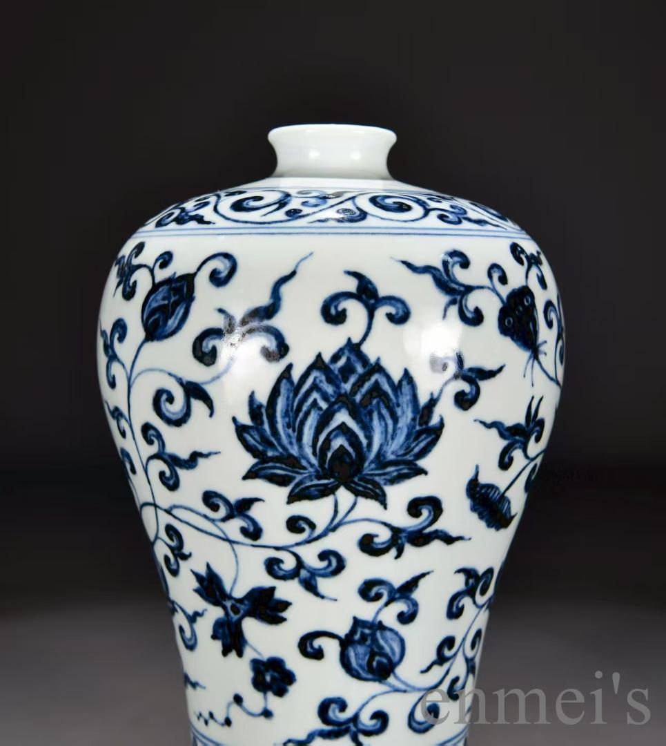 中国古美術・明代・永楽年製・青花磁・梅瓶・花瓶・壺型・唐物・古玩・陶磁器・青白磁