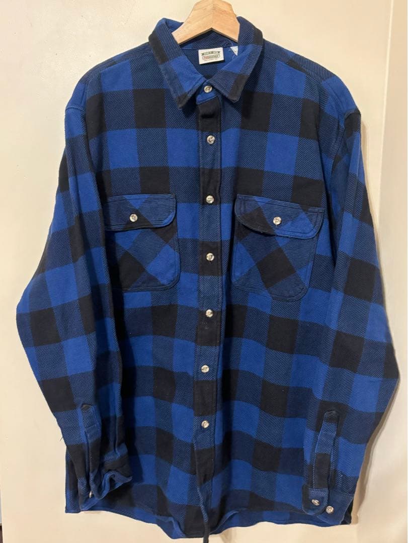 【人気】90s FIVE BROTHER ネルシャツ 青×黒