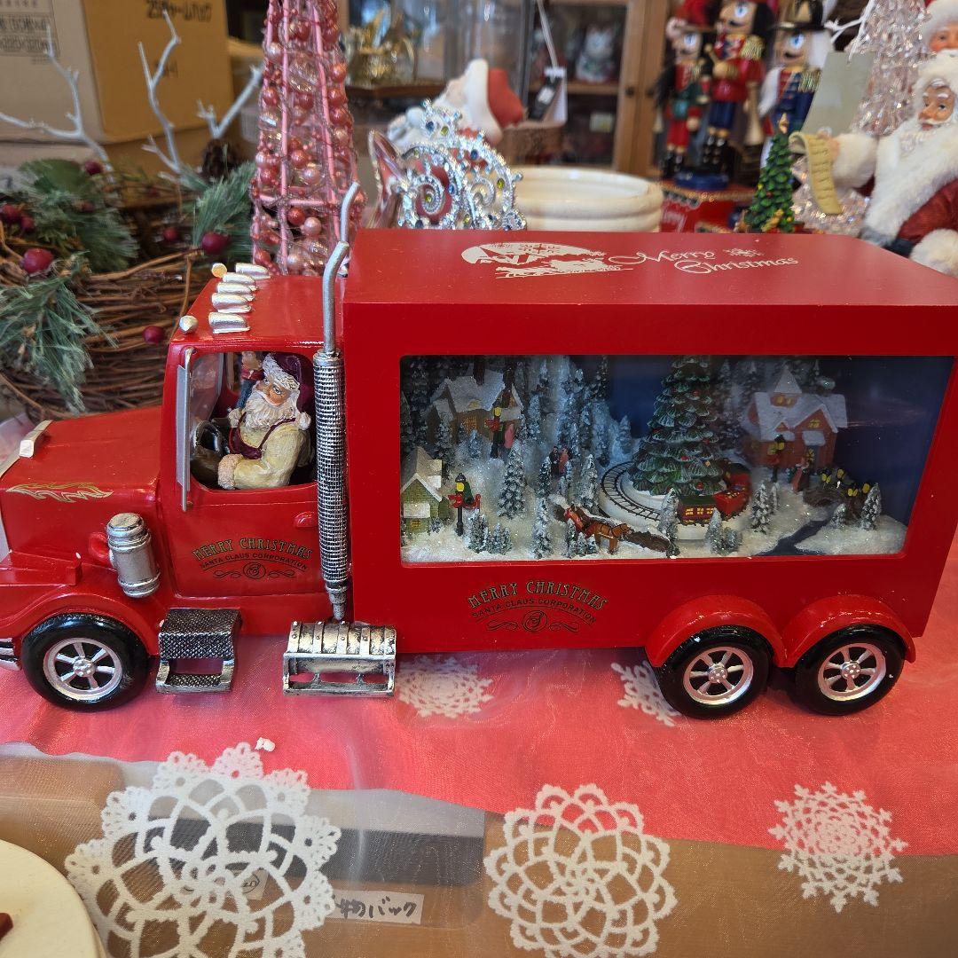 クリスマス装飾 赤いトラックオルゴール サンタクロース