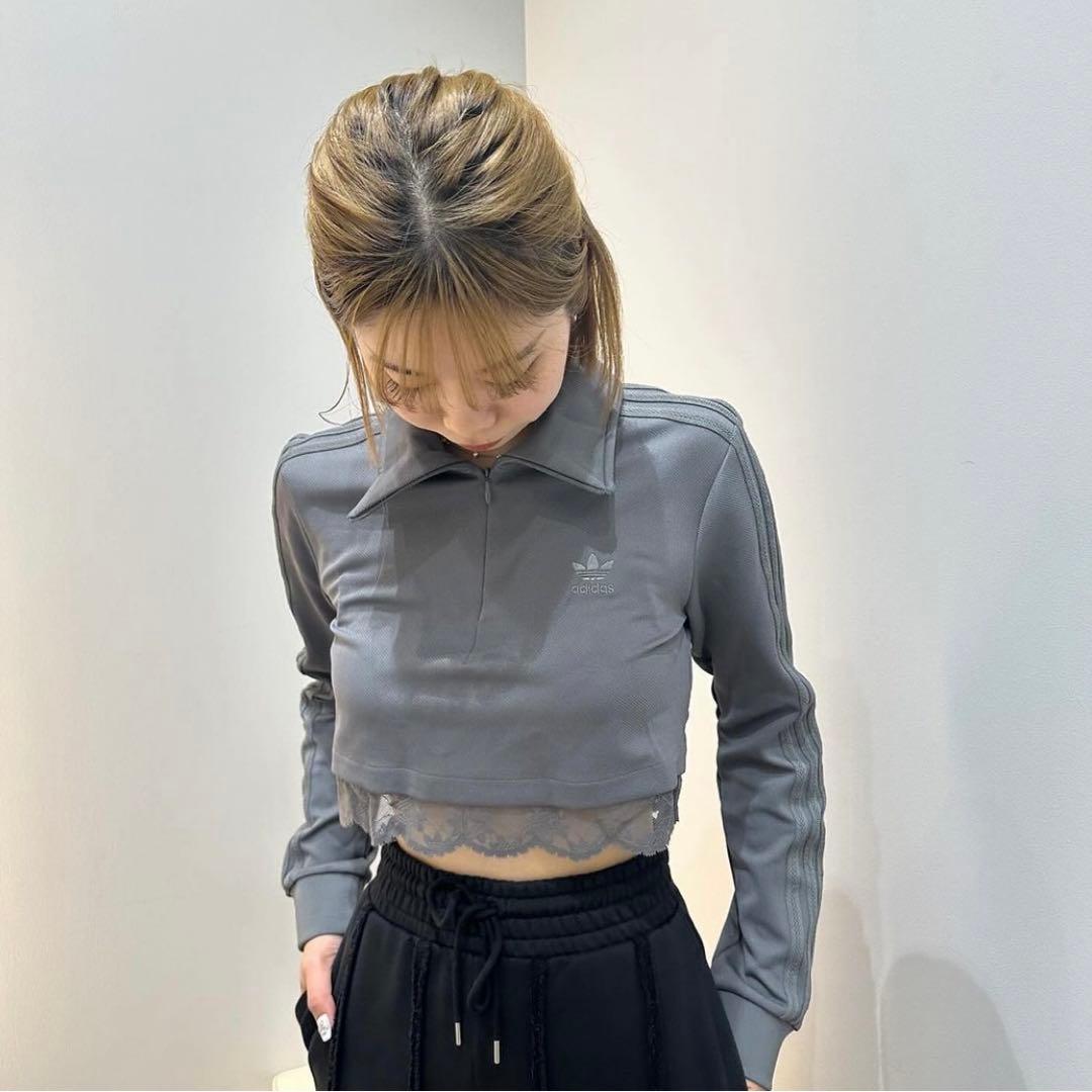 希少　adidas アディダスオリジナルス　クロップド　トップス　レース　グレー