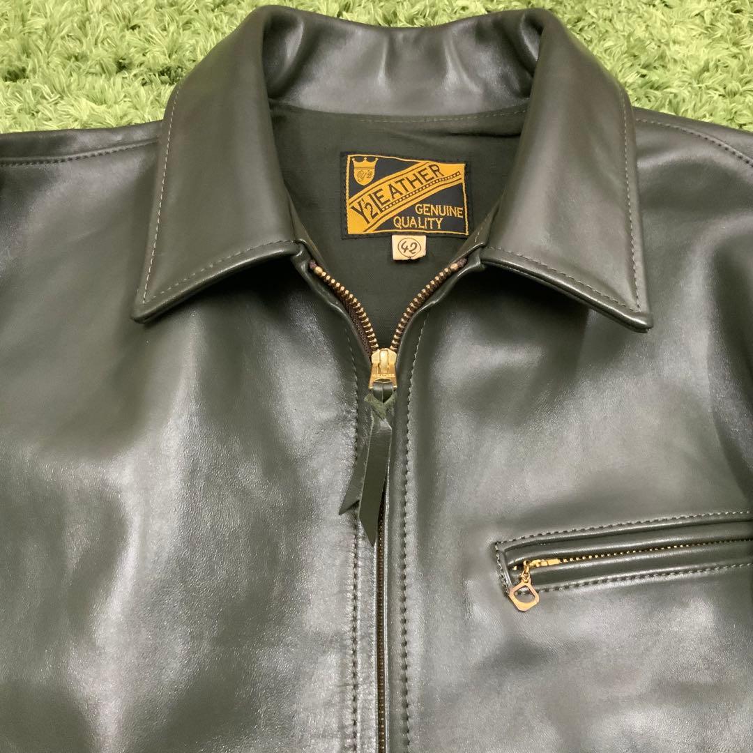 美品 希少 オリーブグリーン ホースハイド Y'2レザー メンズ42 ジャケット