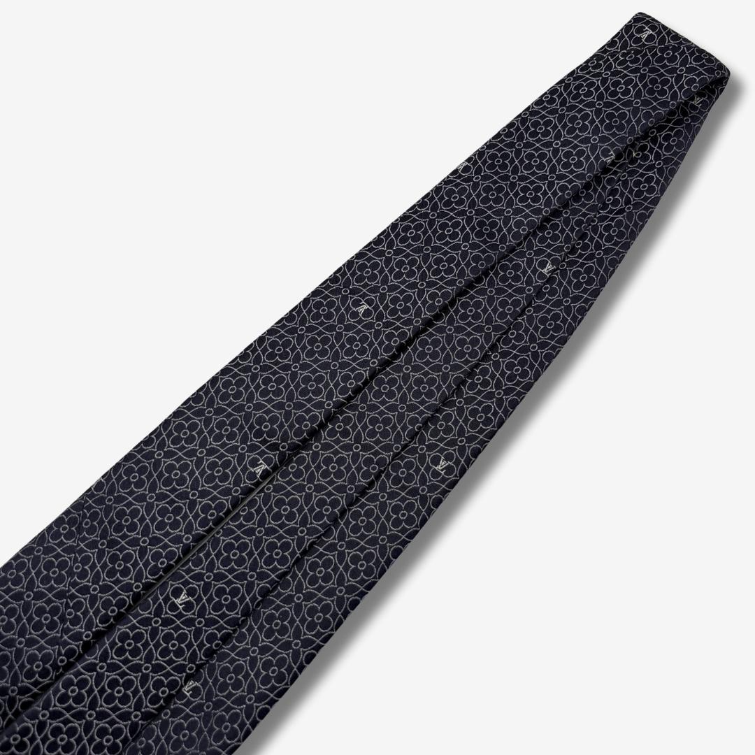 LOUIS VUITTON シルクネクタイ モノグラム・フラワー柄 ネイビー