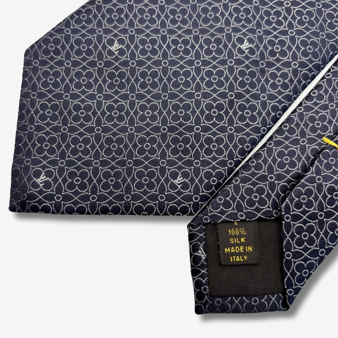 LOUIS VUITTON シルクネクタイ モノグラム・フラワー柄 ネイビー