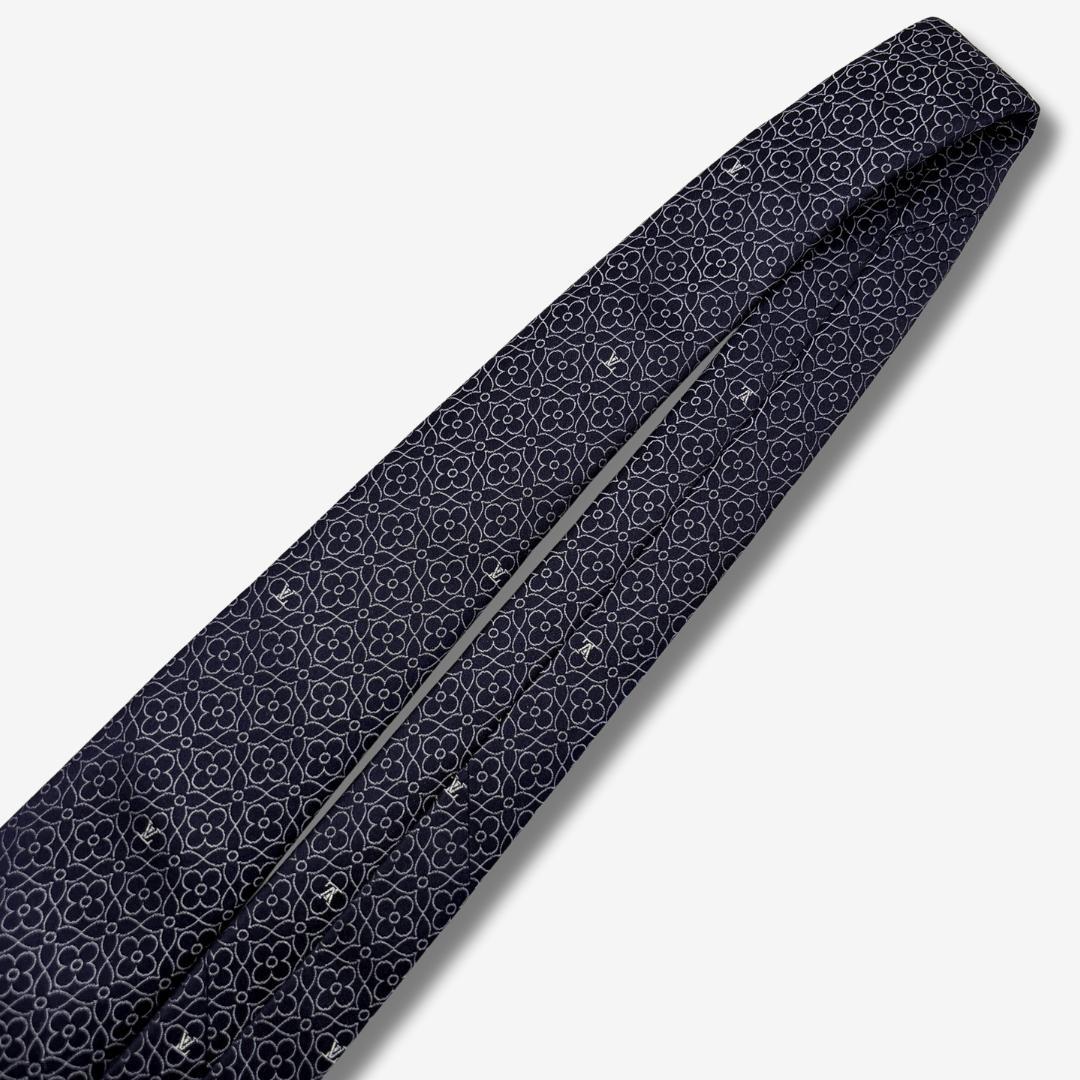 LOUIS VUITTON シルクネクタイ モノグラム・フラワー柄 ネイビー