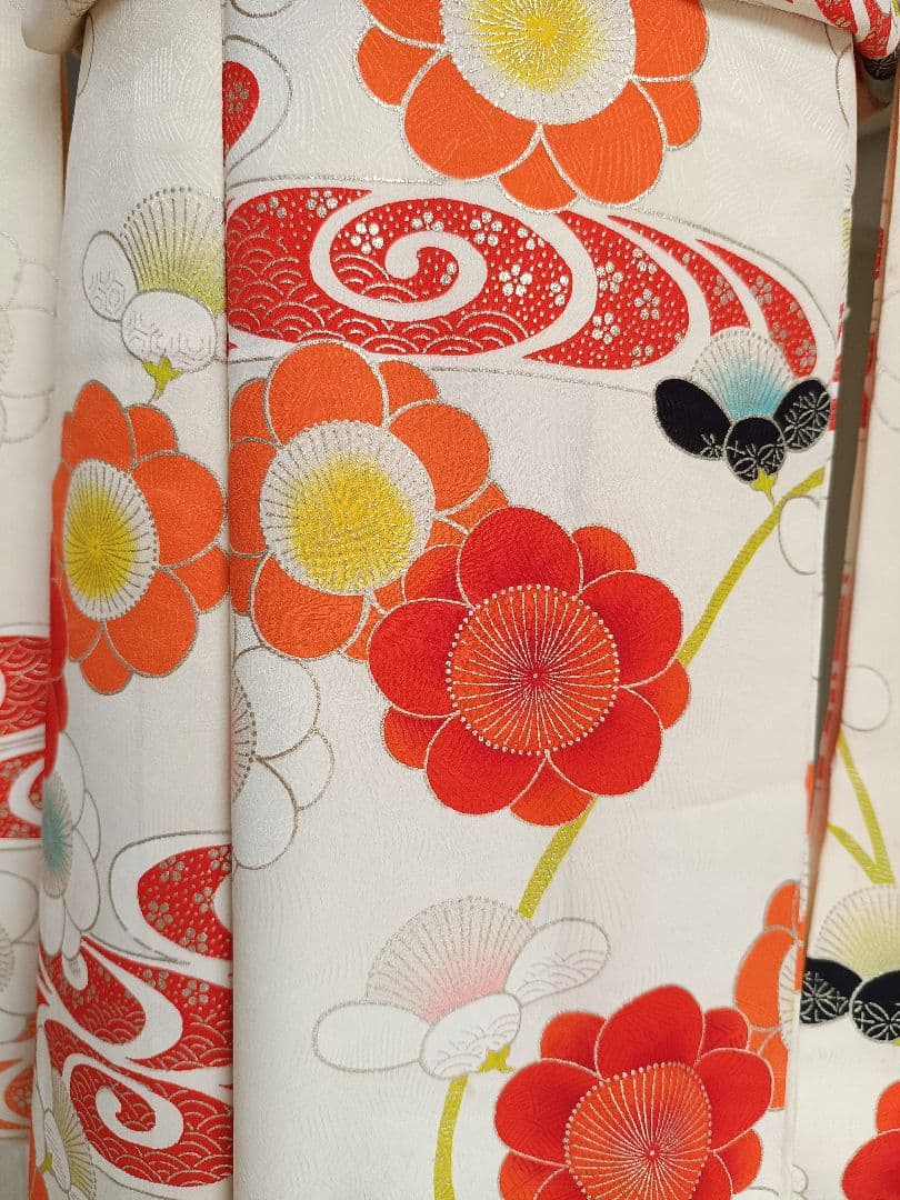 アンティーククリーム色に梅の花の着物と作り帯☆七五三フルセット