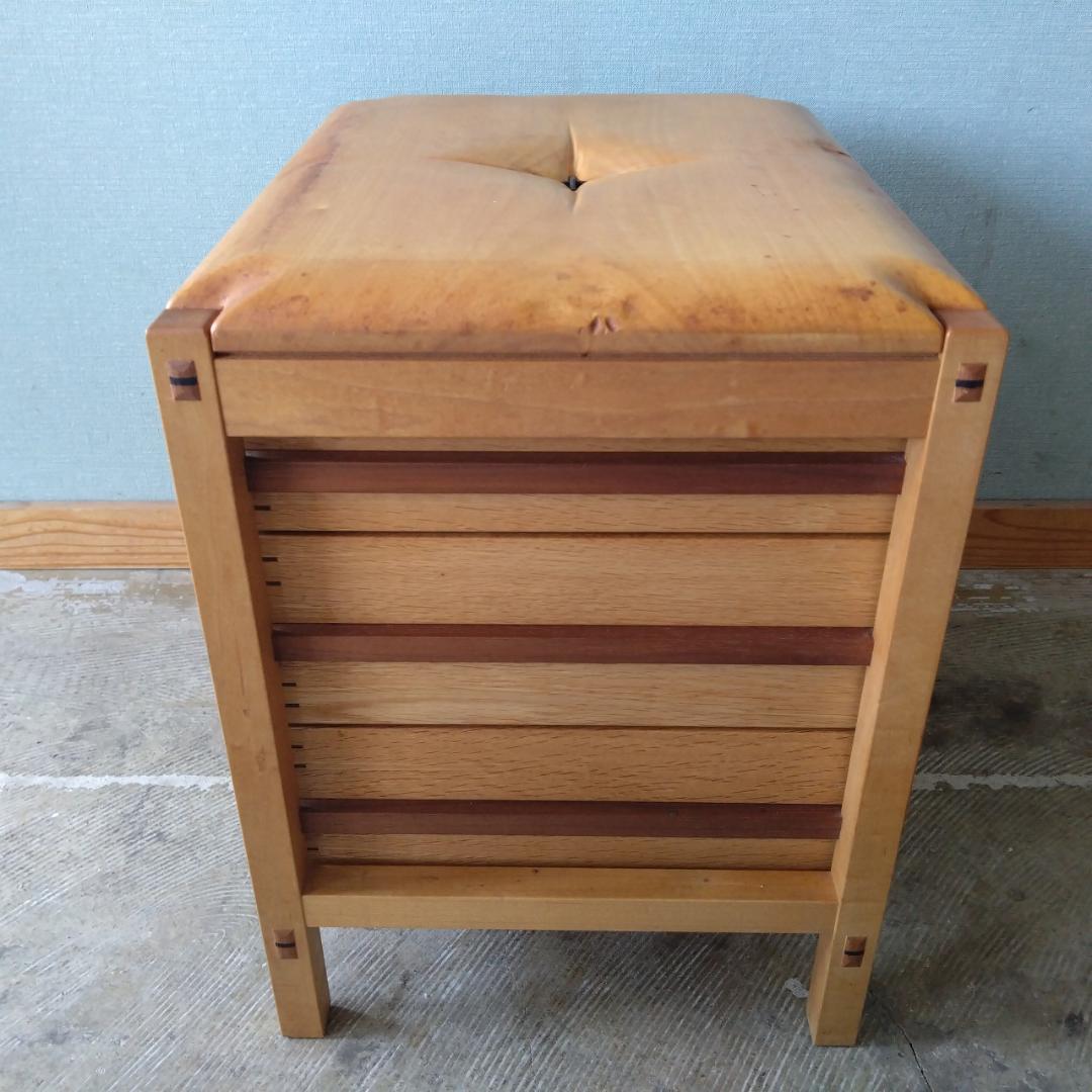 木製　スツール　引き出し付　組み木