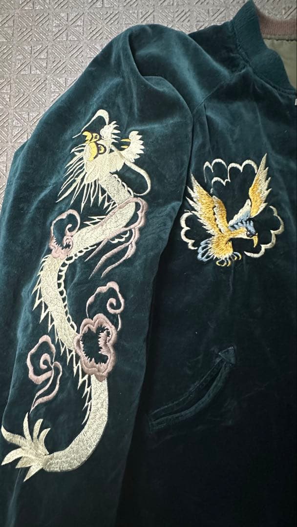 別珍 ベロア 刺繍 短丈 スカジャン リバーシブルMA-1 鷹 龍 90's