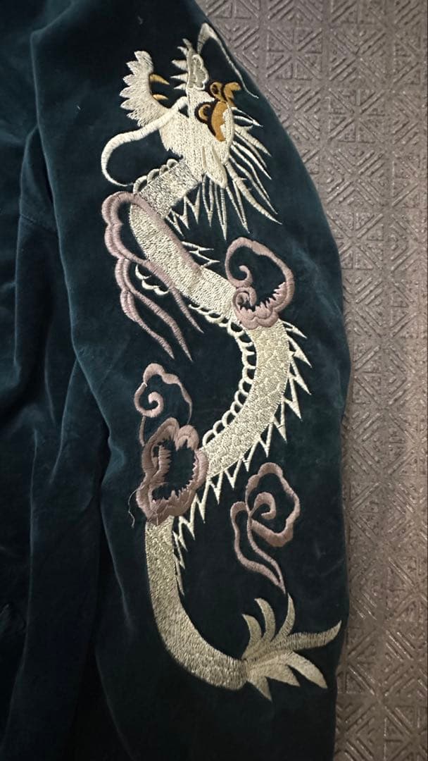別珍 ベロア 刺繍 短丈 スカジャン リバーシブルMA-1 鷹 龍 90's