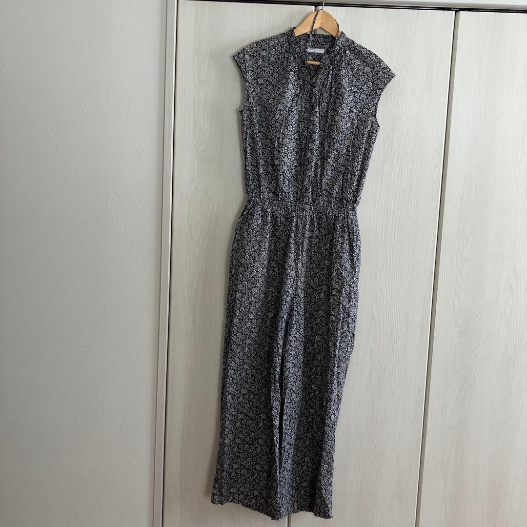 フラワープリント ノースリーブ オールインワン M