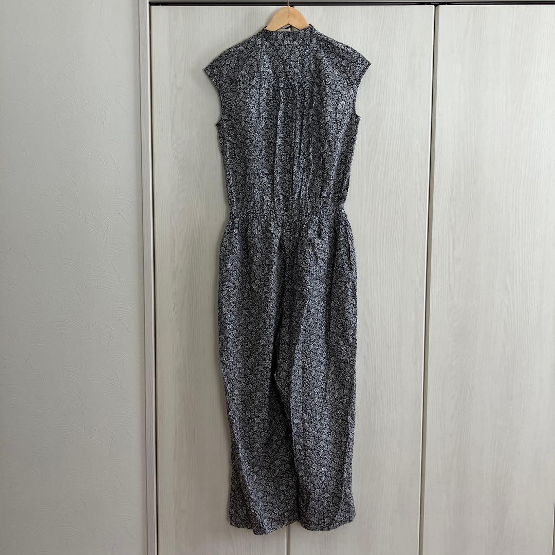 フラワープリント ノースリーブ オールインワン M