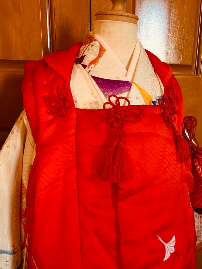 七五三　鶴舞う三歳のお着物コーディネート　お被布セット　結婚式にも