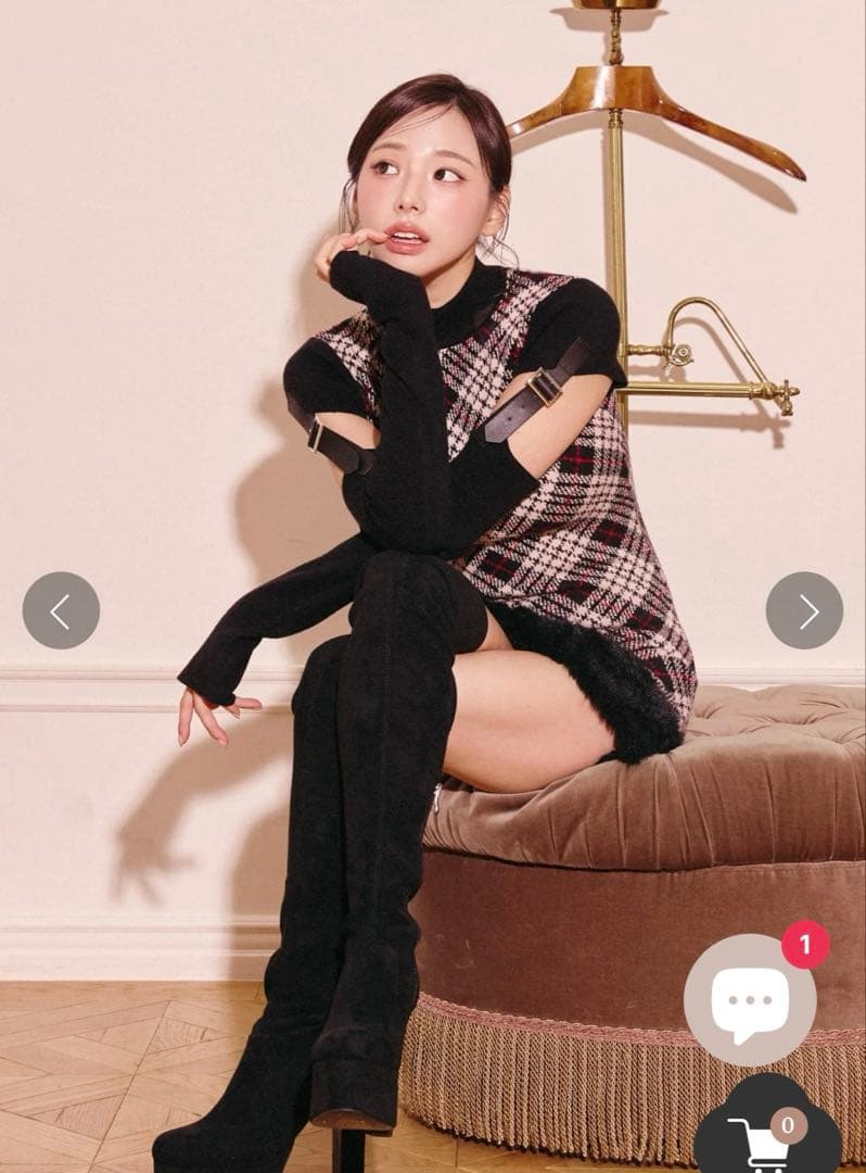 Randy ベルテッドプレイドファーミニワンピース F-L ブラック