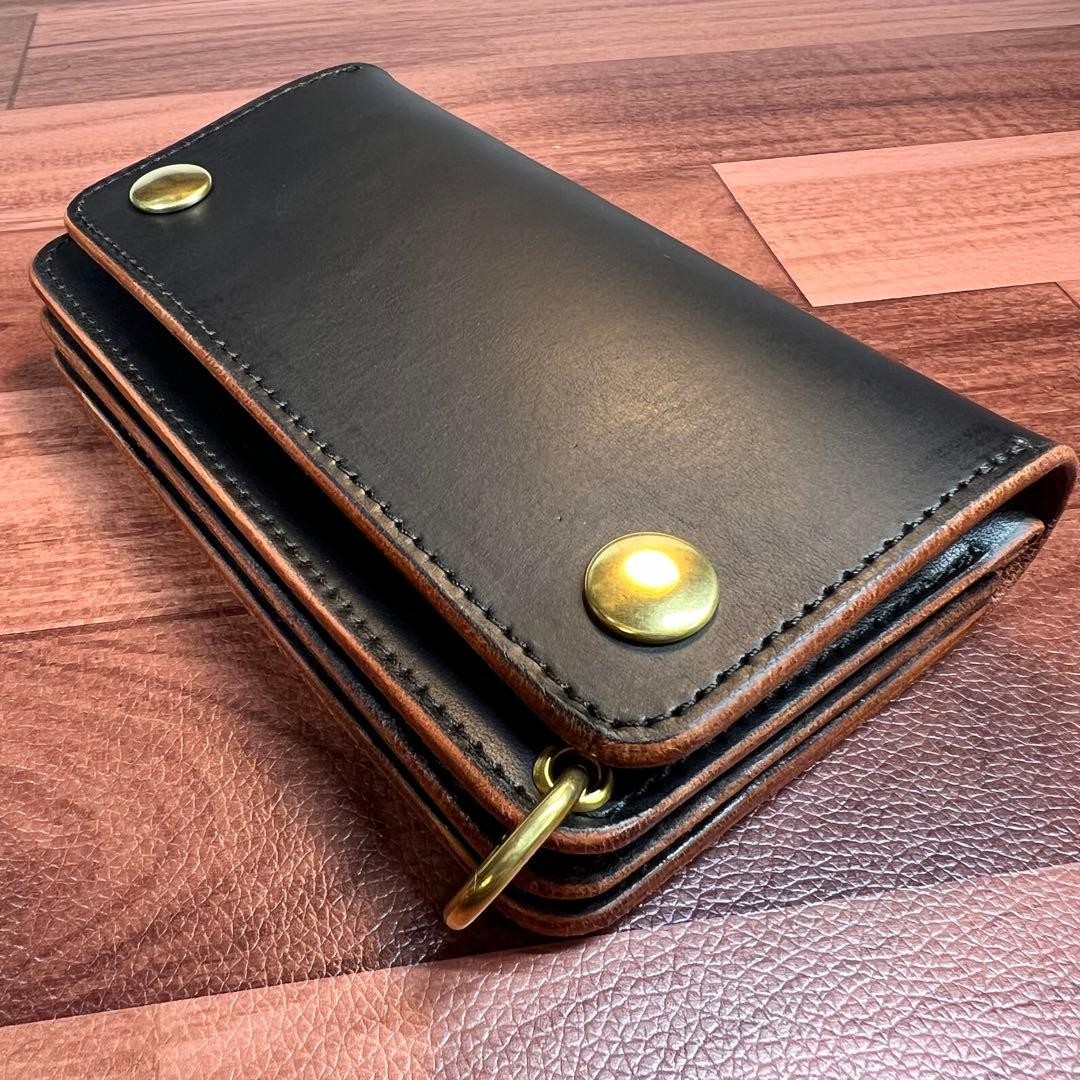 【トラッカーウォレット ミドル3層】ブラック 茶芯 ゴールド universal