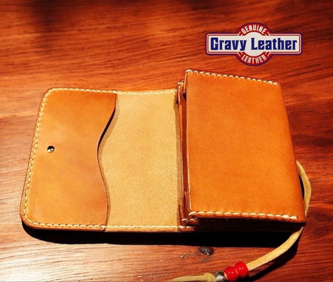Gravy Leather 総手縫い ヌメ革 ミニウォレット 本革 名刺入れ
