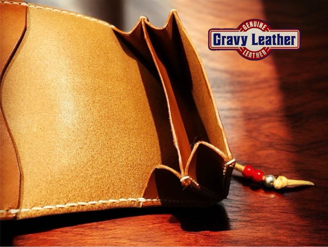 Gravy Leather 総手縫い ヌメ革 ミニウォレット 本革 名刺入れ