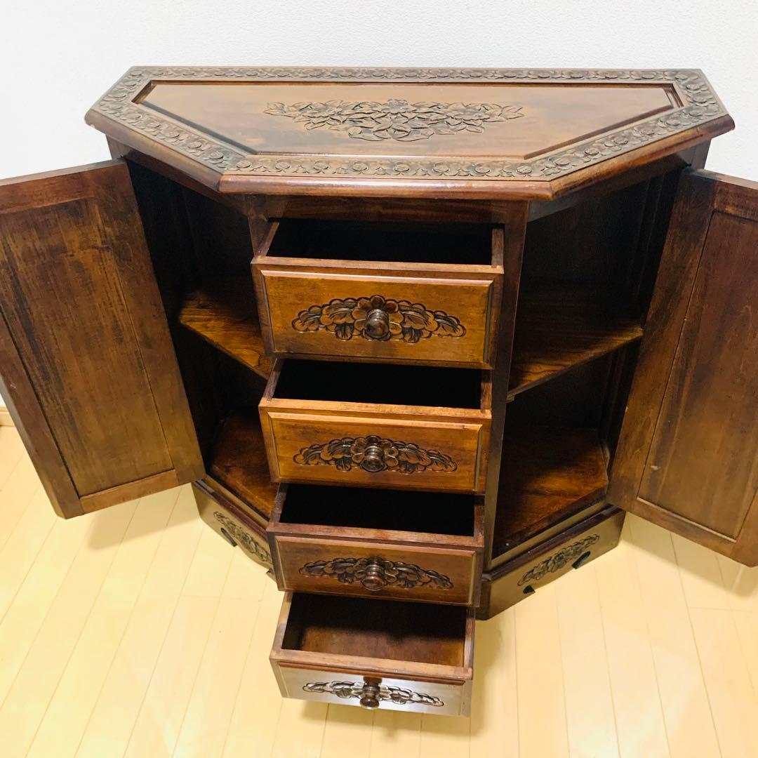 木彫刻 チェスト 引き出し 4段 サイドボード キャビネット アンティーク調