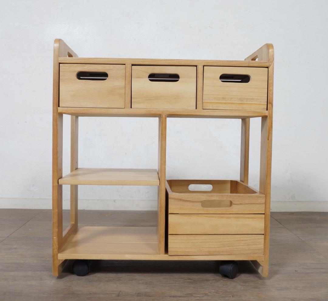 【新品】天然木 キッチンワゴン 対面　コンパクト　アウトレット