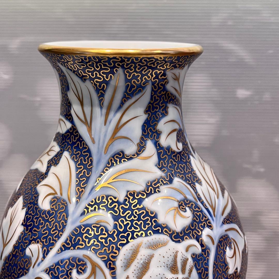 美品　美術品　牡丹彫刻外金　花瓶　深川製磁　花器　インテリア　コレクション