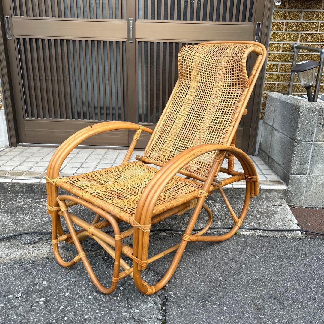 【レトロ・アンティーク】ラタン リクライニングチェア　籐家具