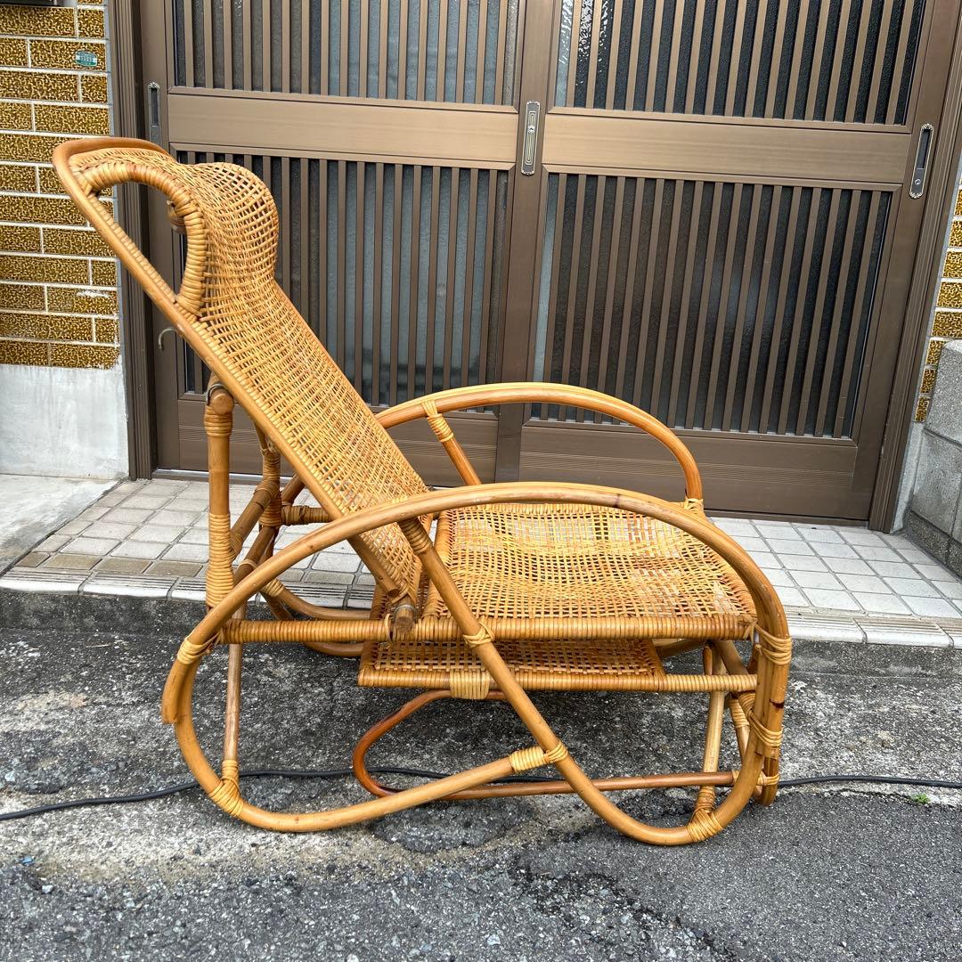 【レトロ・アンティーク】ラタン リクライニングチェア　籐家具