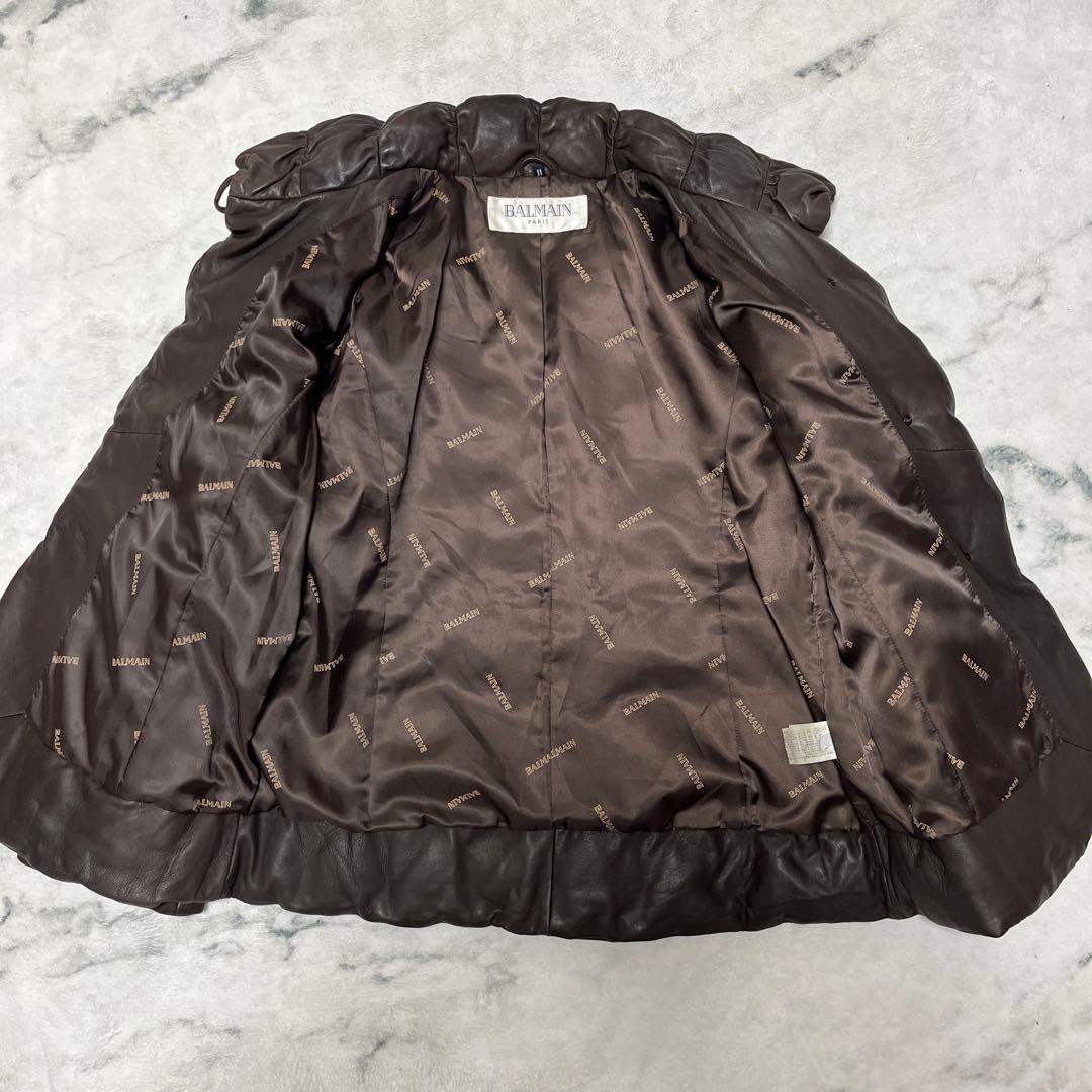 BALMAIN バルマン　ブラウン　羊革　レザー　ダウンジャケット　11号