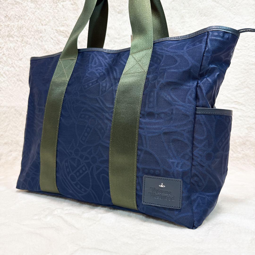 美品✨ ヴィヴィアンウエストウッド トートバッグ A4可 オーブ 総柄 ネイビー