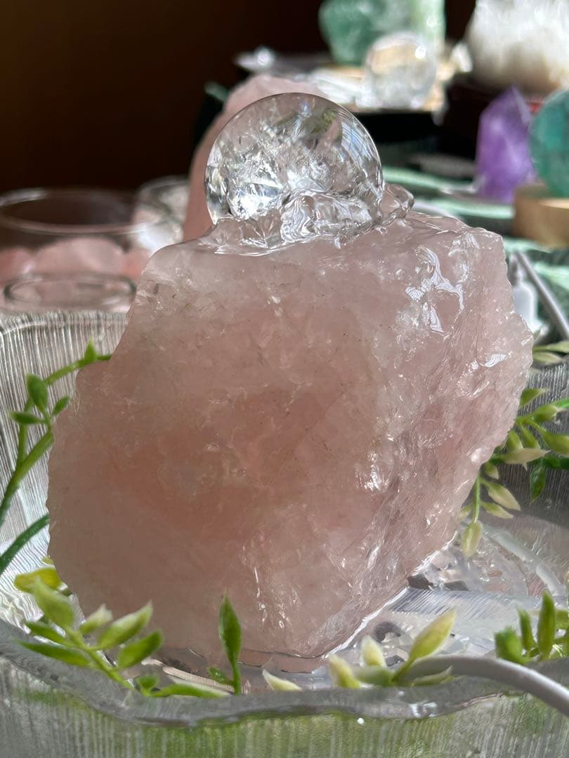 ✨破格✨絶品‼️ローズクオーツ☆噴水☆天然石☆ファウンテン☆秘蔵品☆1253g