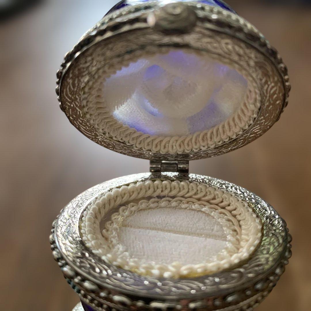 アンティーク⭐️コバルトブルー切子ガラス⭐️オルゴール付きリングケース⭐️蔵保管