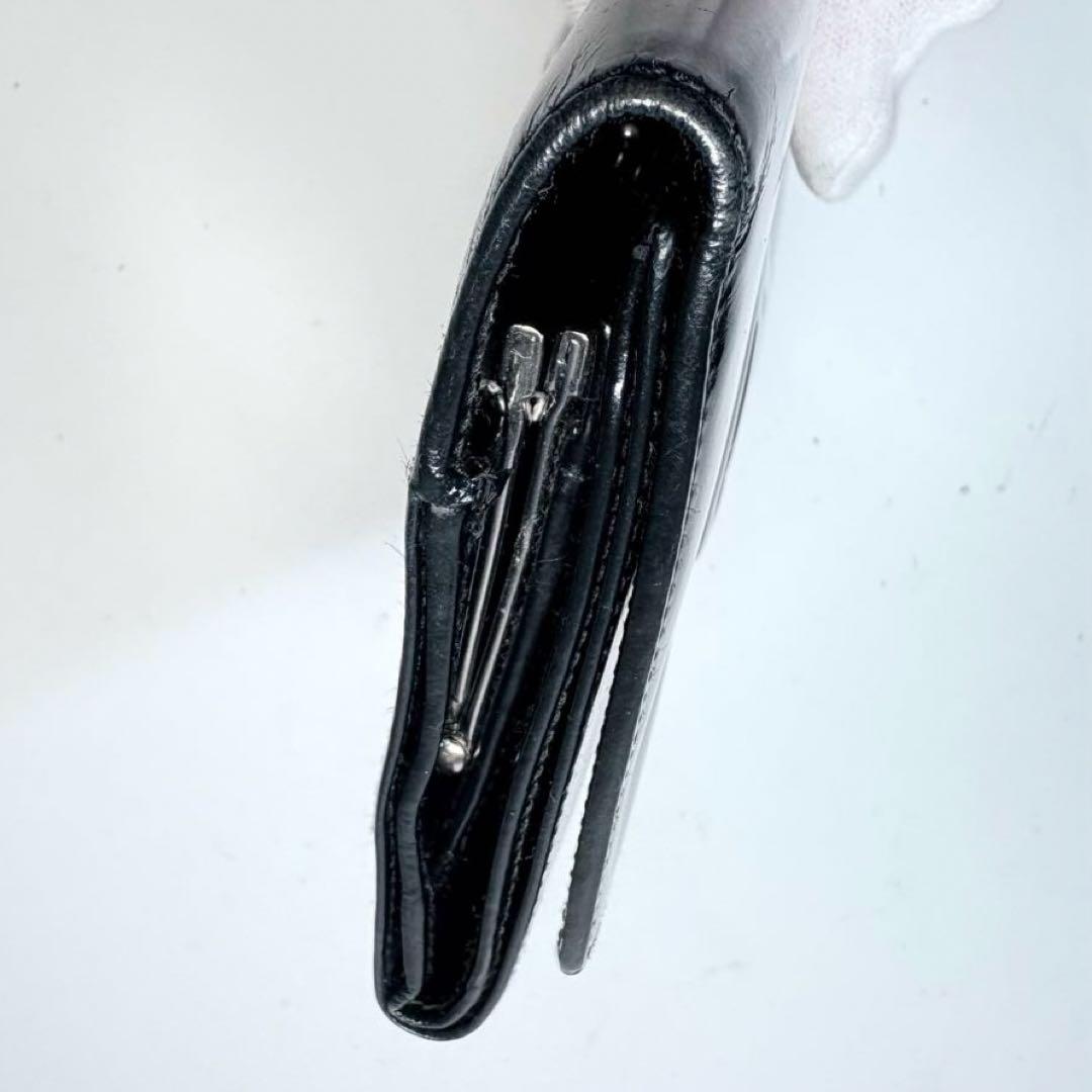 極美品　GUCCI グッチ　がま口エナメルパテントレザー三つ折り財布ブラック黒