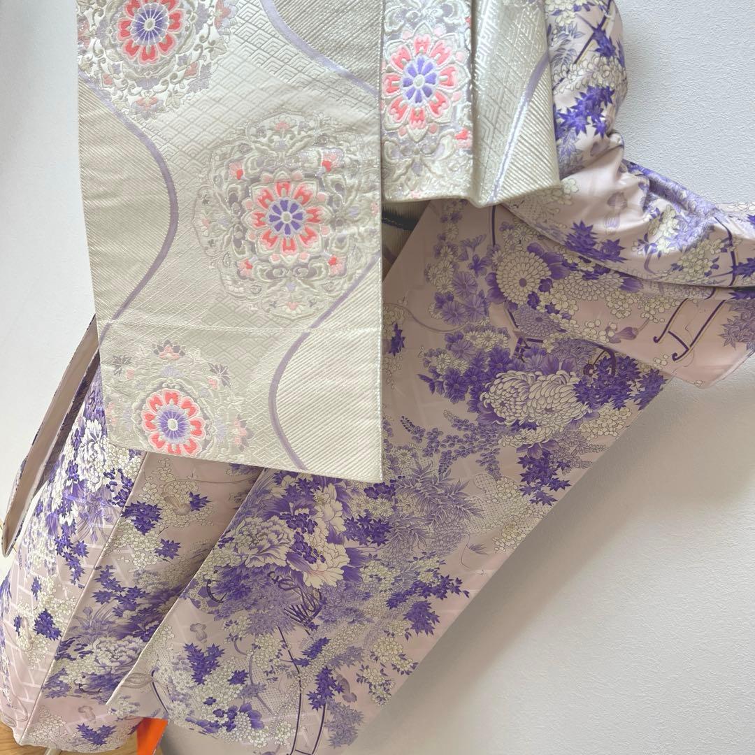 443 振袖フルセット 正絹 薄紫 金彩 総柄 小紋 レトロ フェミニン 上品