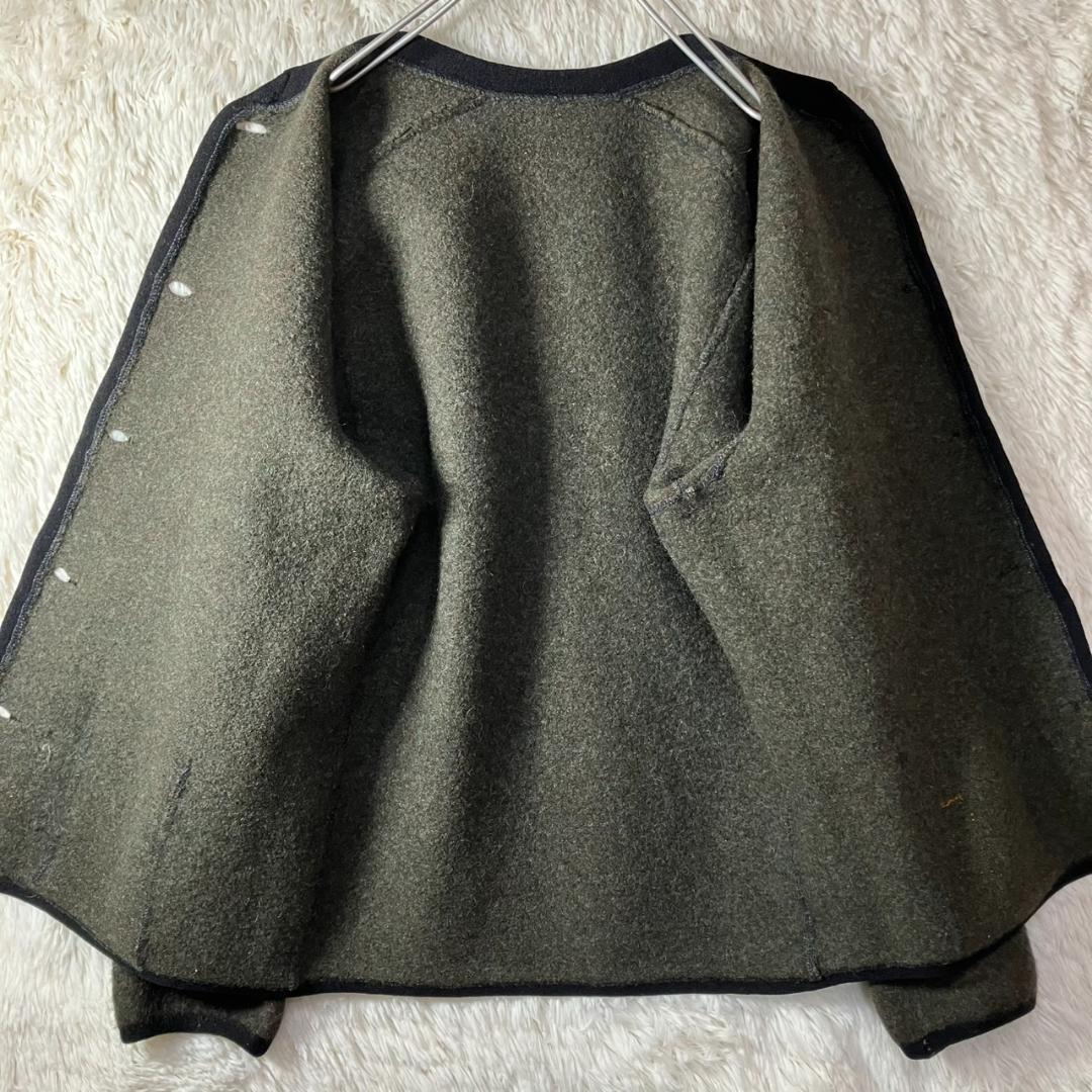 美品 90s チロリアンジャケット ノーカラー ツイード グリーン 緑