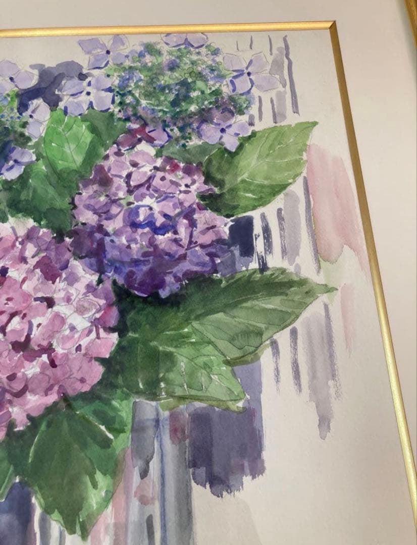 水彩画　原画　紫陽花の花束