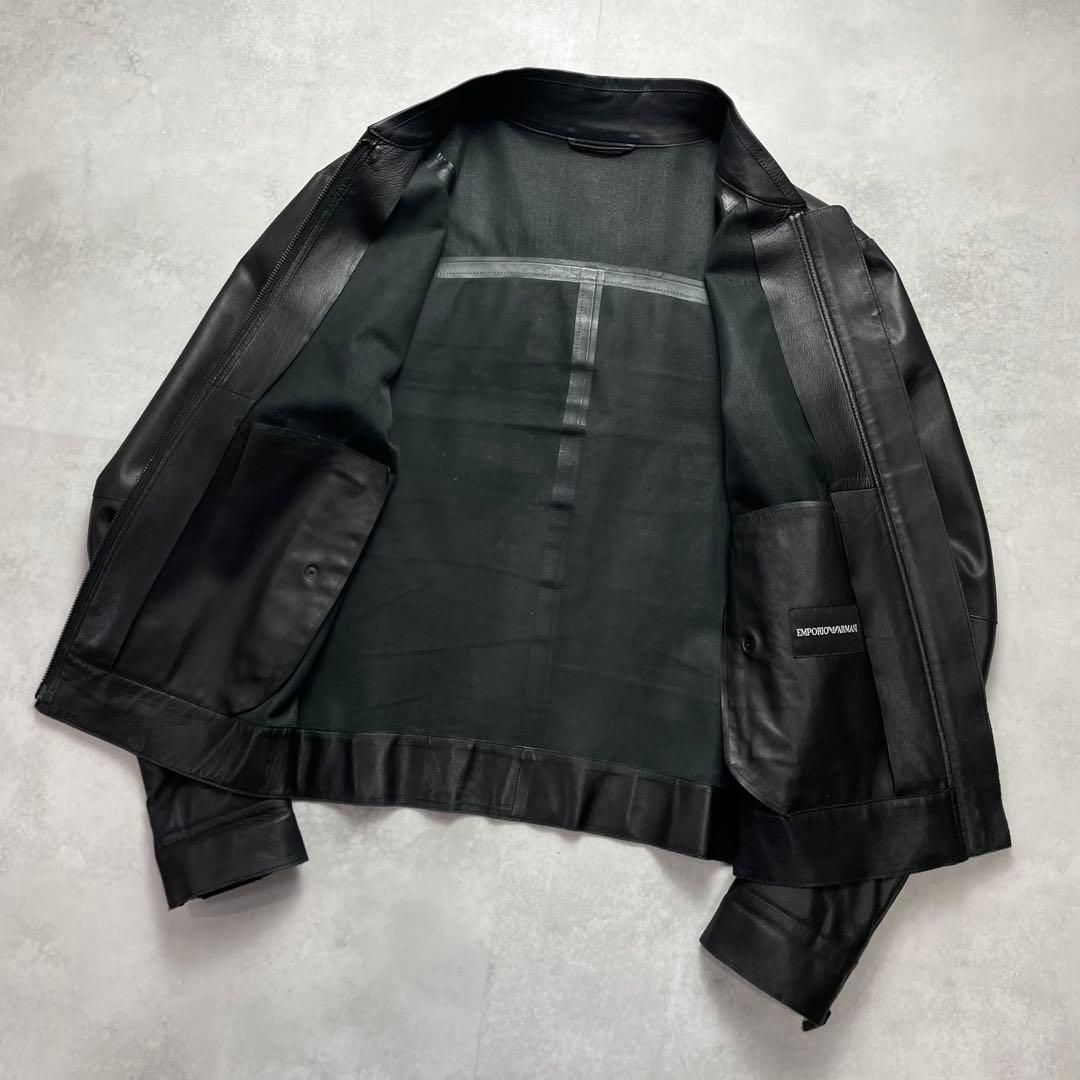 極美品 纏う色気 エンポリオアルマーニ ラムレザー ライダース 羊革 48 黒