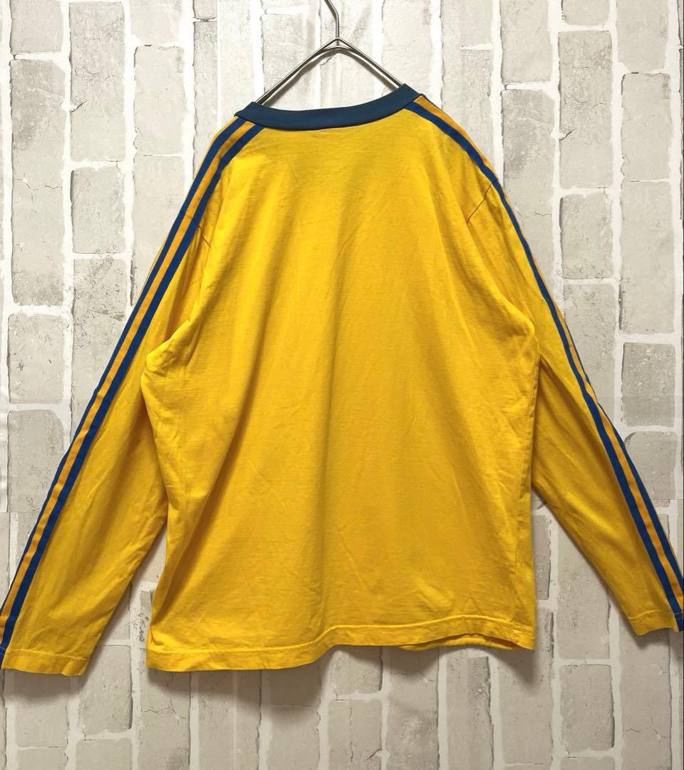 アディダス リンガーネックＴシャツ 松村北斗着用 ロンT 長袖 80s 銀タグM