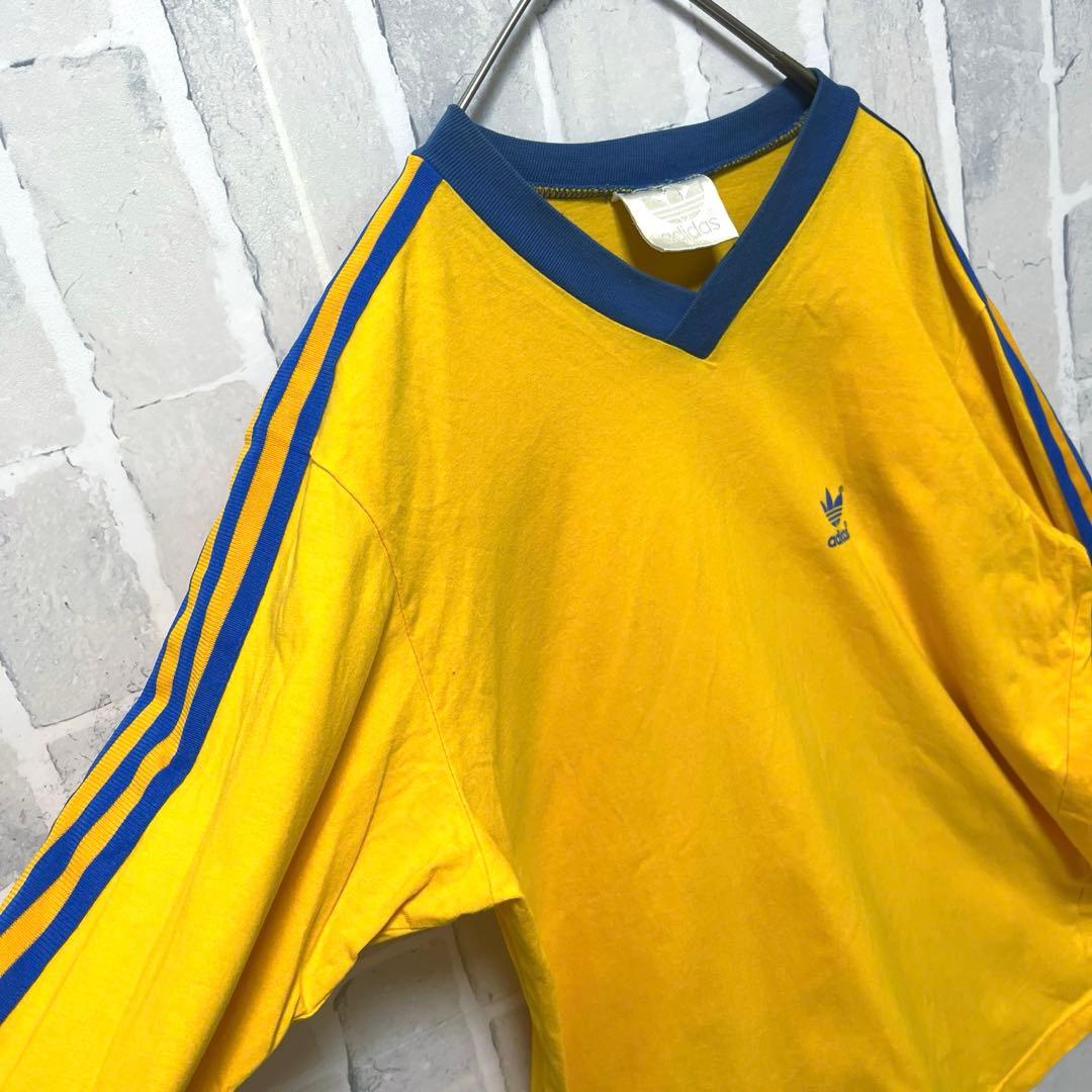 アディダス リンガーネックＴシャツ 松村北斗着用 ロンT 長袖 80s 銀タグM